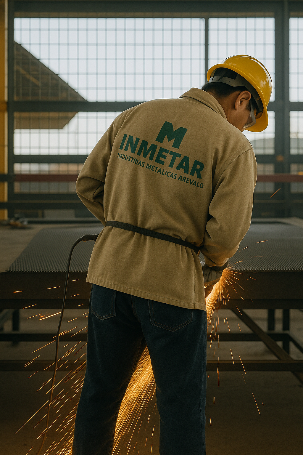 Operario Inmetar trabajando con chispas en planta